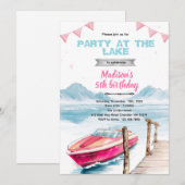 Lake speed boat girl invitation kaart (Voorkant / Achterkant)