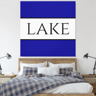 LAKE Sportieve Vetgedrukte Marine Blauw Witte Zome Canvas Afdruk