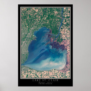 Lake St Clair Michigan - Ontario Satellite Map Poster