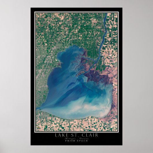 Lake St Clair Michigan - Ontario Satellite Map Poster (Voorkant)