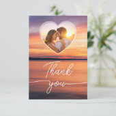 Lake Sunset Custom Heart Photo Template Wedding Bedankkaart (Staand voorkant)