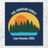 Lake Sunset Familiereünie Schattigee Custom Party Wijn Etiket (Enkel label)