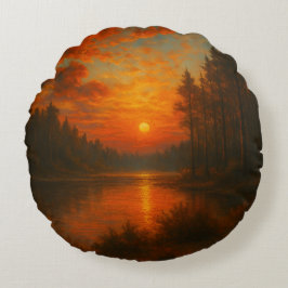 Lake Sunset - Natuur-geïnspireerd accent Rond Kussen