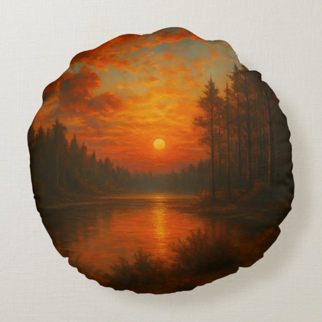 Lake Sunset - Natuur-geïnspireerd accent Rond Kussen (Achterkant)