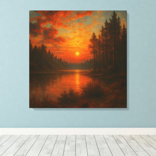 Lake Sunset - Rustige muurkunst, Natuur woondecora Canvas Afdruk (Insitu (Houten vloer))
