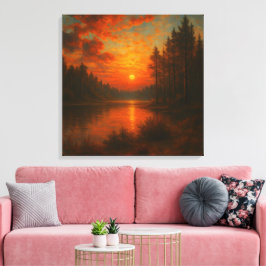 Lake Sunset - Rustige muurkunst, Natuur woondecora Canvas Afdruk