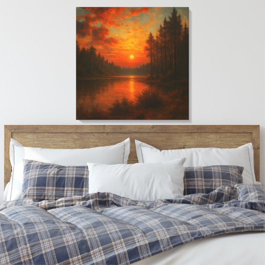Lake Sunset - Rustige muurkunst, Natuur woondecora Canvas Afdruk (Insitu (Slaapkamer))