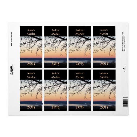 Lake Sunset Wijn Label (Full Sheet)