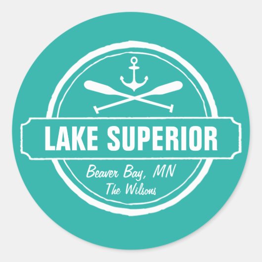 Lake Superior, aangepaste stad, naam, anker, pedde Ronde Sticker (Voorkant)