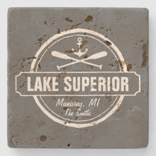Lake Superior, aangepaste stad, naam, anker, pedde Stenen Onderzetter
