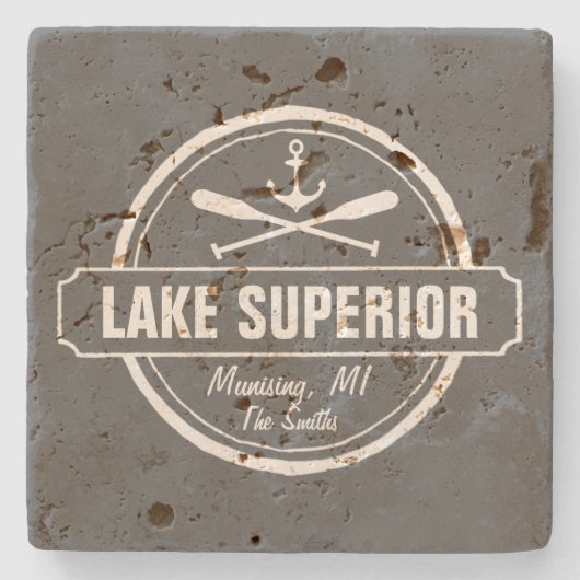 Lake Superior, aangepaste stad, naam, anker, pedde Stenen Onderzetter (Voorkant)