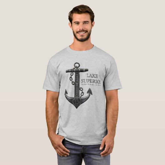 Lake SUPERIOR noodlijdend nautisch piratenanker T-shirt (Voorkant volledig)