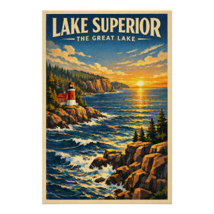 Lake Superior, VS, in een klassieke retro Perfect Poster