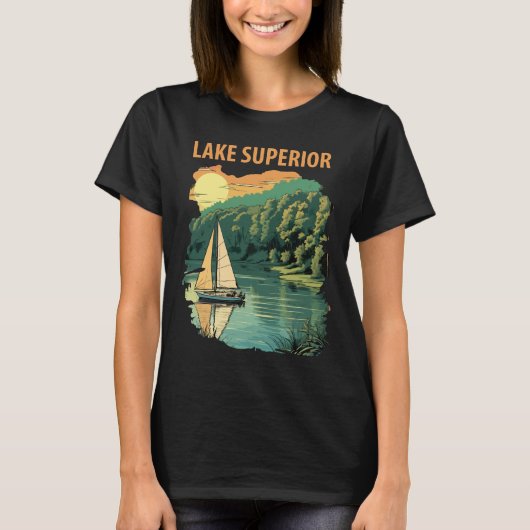 Lake Superior Zeilboot Bos Retro Reizen T-shirt (Voorkant)