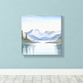 Lake Tahoe | Aquarel Berglandschap Canvas Afdruk (Insitu (Houten vloer))