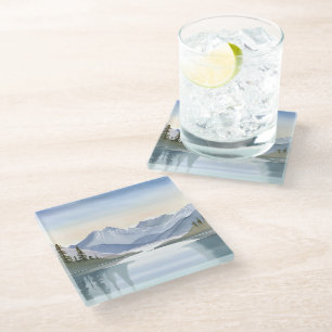 Lake Tahoe Aquarel Berglandschap Glazen Onderzetter