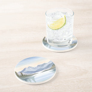 Lake Tahoe Aquarel Berglandschap Zandsteen Onderzetter