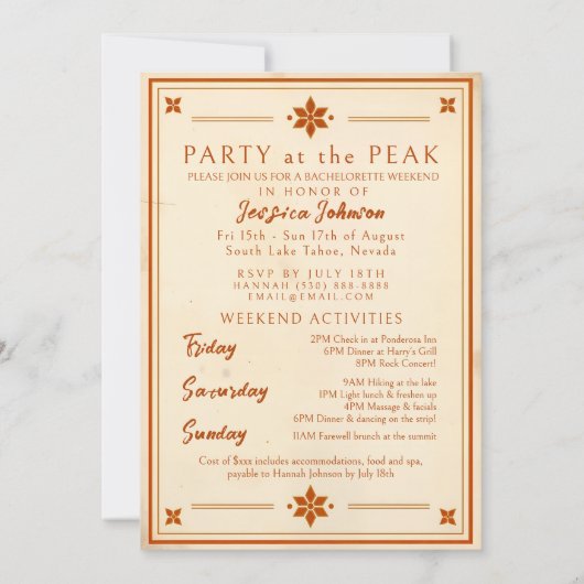  Lake Tahoe Bachelorette Weekend Rustiek Kaart (Achterkant)