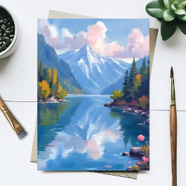 Lake Tahoe Bergen Aquarel Natuur Schilderij Briefkaart