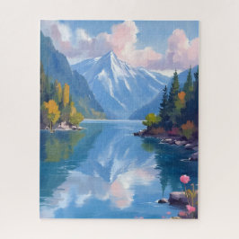 Lake Tahoe Bergen Aquarel Natuur Schilderij Legpuzzel
