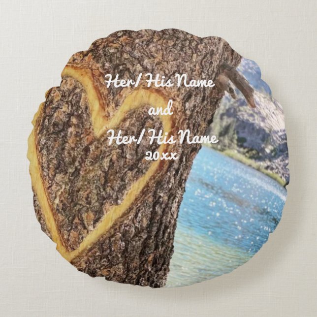 Lake Tahoe Blue Water Tree Heart Love Rond Kussen (Voorkant)