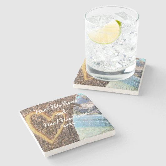 Lake Tahoe Blue Water Tree Heart Love Stenen Onderzetter (Zijkant)