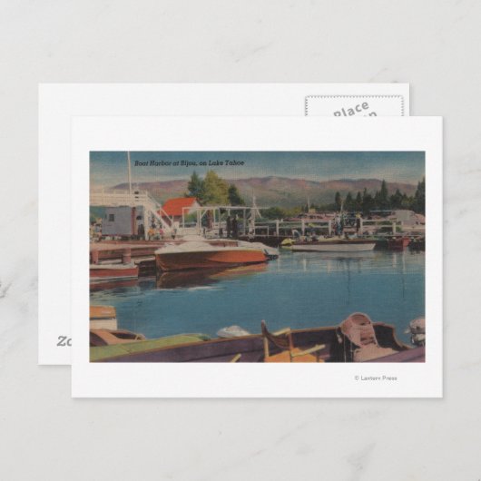 Lake Tahoe, CA - Boat Harbour in Bijou Wooden Briefkaart (Voorkant / Achterkant)