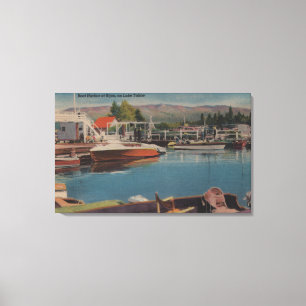 Lake Tahoe, CA - Boat Harbour in Bijou Wooden Canvas Afdruk