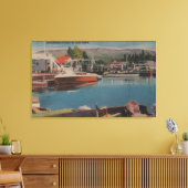 Lake Tahoe, CA - Boat Harbour in Bijou Wooden Canvas Afdruk (Insitu (Woonkamer))