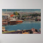 Lake Tahoe, CA - Boat Harbour in Bijou Wooden Poster (Voorkant)