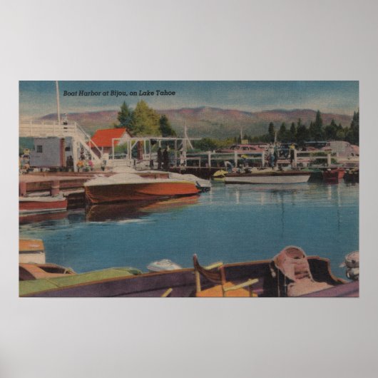 Lake Tahoe, CA - Boat Harbour in Bijou Wooden Poster (Voorkant)