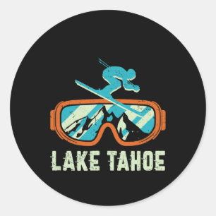 Lake Tahoe California Retro  skiën en zonnen Ronde Sticker