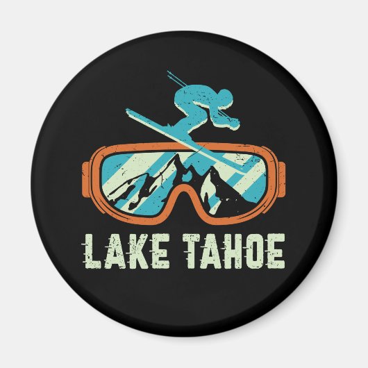 Lake Tahoe California Retro Skiing Snowboarding Magneet (Voorkant)