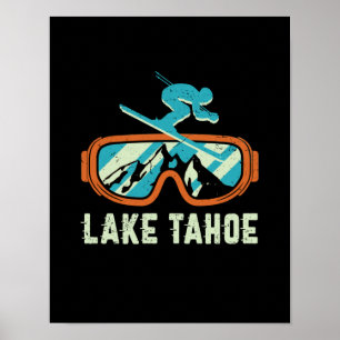 Lake Tahoe California Retro Skiing Snowboarding Poster