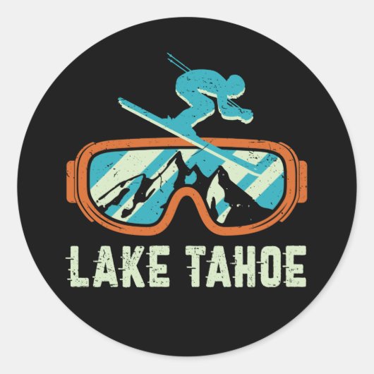Lake Tahoe California Retro Skiing Snowboarding Ronde Sticker (Voorkant)