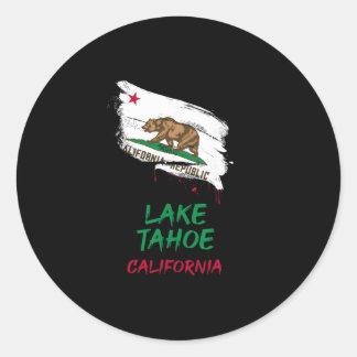 Lake Tahoe Californië Verven Spatten Vlag Vakantie Ronde Sticker