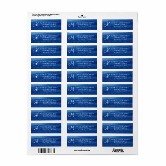 Lake Tahoe Deep Blue Water Monogram Etiket (Full Sheet)