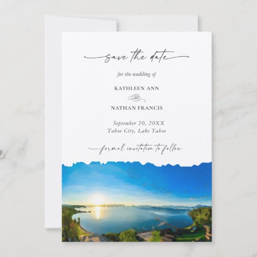 Lake Tahoe Destination Wedding Sla de datum op Save The Date (Voorkant)
