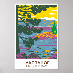 Lake Tahoe Emerald Bay Californische Vintage Poster