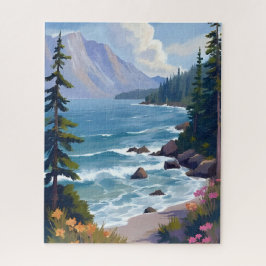Lake Tahoe Getij Watercolor Reis Schilderij  Legpuzzel