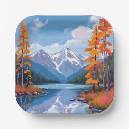 Lake Tahoe Herfst | Herfstloof Berg Schilderij Papieren Bordje