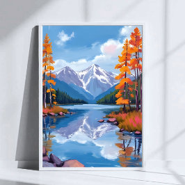 Lake Tahoe Herfst | Herfstloof Berg Schilderij Poster