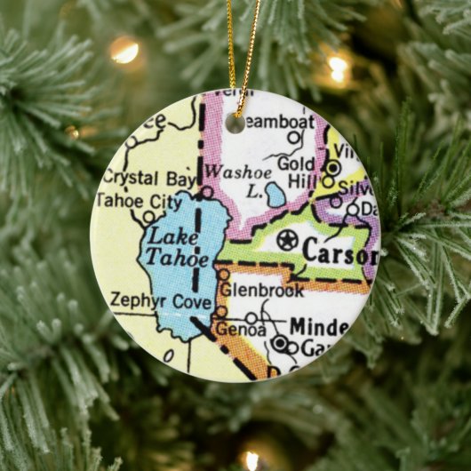 Lake Tahoe Kaart Keramisch Ornament (Boom)
