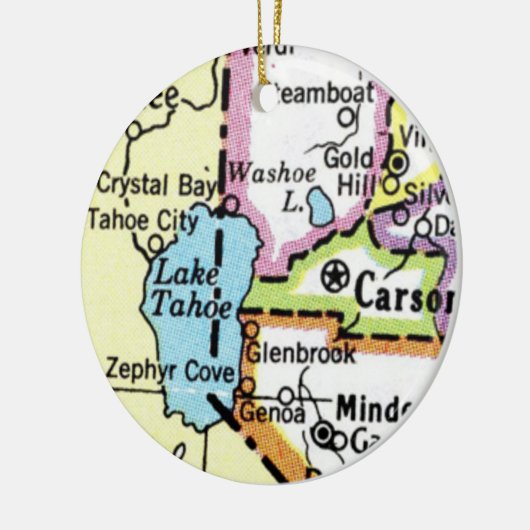 Lake Tahoe Kaart Keramisch Ornament (Links)