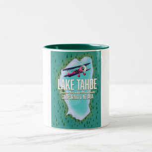 Lake Tahoe kaart reisposter Tweekleurige Koffiemok