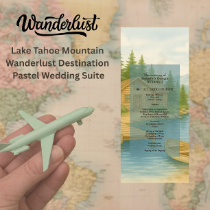 Lake Tahoe Mountain rustieke bruiloft receptie glo Programmakaart