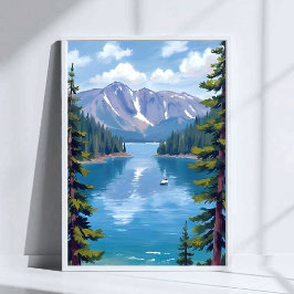 Lake Tahoe Mountains schilderij Poster