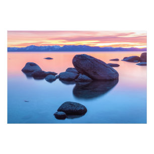 Lake Tahoe Rocks bij zonsondergang Foto Afdruk