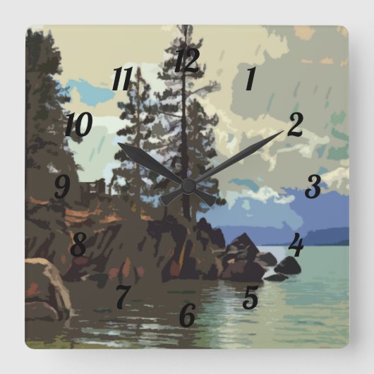 Lake Tahoe Sand Harbor Clock Vierkante Klok (Voorkant)