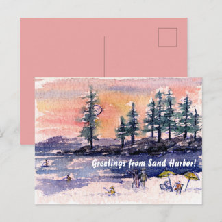 Lake Tahoe Sand Harbor Zonsondergang Strandgroeten Briefkaart
